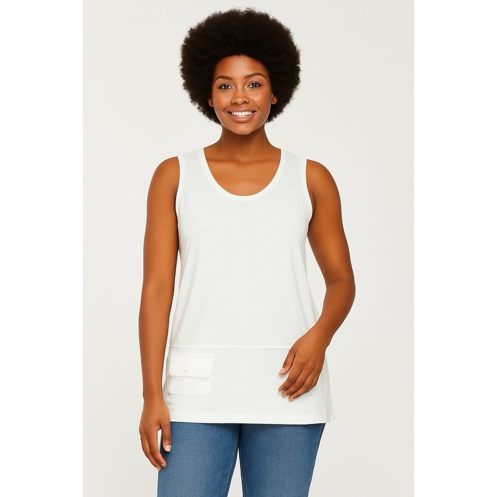 Soft Surroundings Pocket Tank Ecru White Cotton Sleeveless Top Small NWT 2EC41